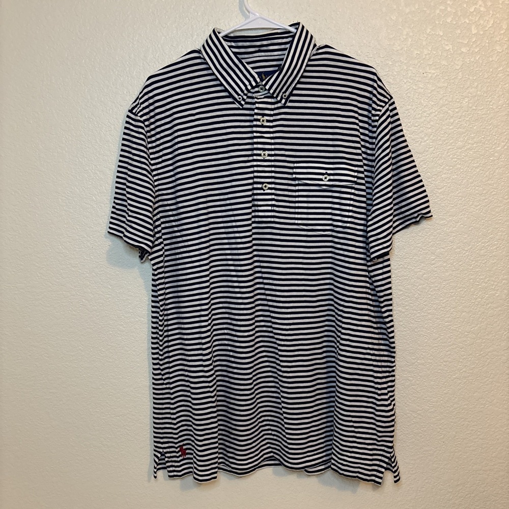POLO RALPH LAUREN DESIGNER POLO SHIRT Mens XL Striped Blue & white
